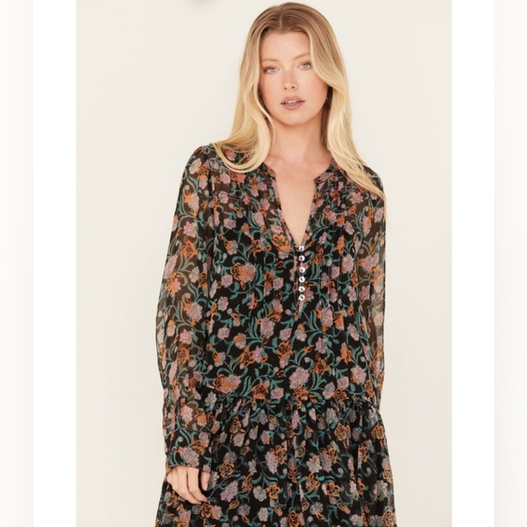 NWT FREE PEOPLE WOMEN'S SEE IT THROUGH FLORAL LONG SLEEVE MAXI DRESS Medium F11 - Picture 2 of 7